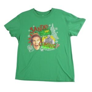 Elf‎ Movie Graphic Tee Green Santa's Coming Buddy the Elf Shirt Womens Large